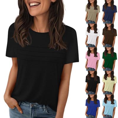 Women's T Shirt Tee Solid Color Raglan Sleeve Short Sleeve Pleated Front Clothes O Neck Shirts Tops