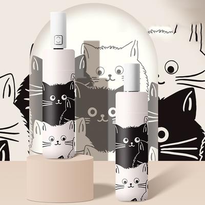 Simple Cartoon Kittens Printed Black And White Automatic Umbrella Sunny And Rainy Dual-use Black Glue Sun Protection Umbrella