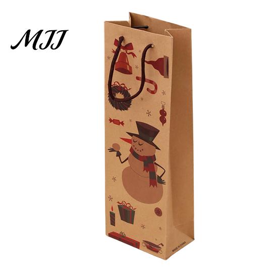 Festive Paper Wine Bottle Bags Christmas Gift Bag, Reusable Bag with Handle, Santa Tree Party Packaging Wreath Print for Favors And Seasonal Presents