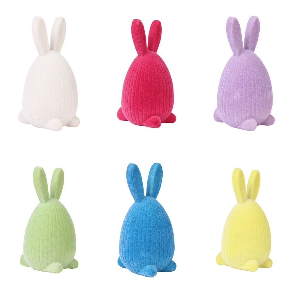 Creative Flocking Easter Bunny Ornament Resin Easter Decor Easter Egg Decoration  Home Decoration