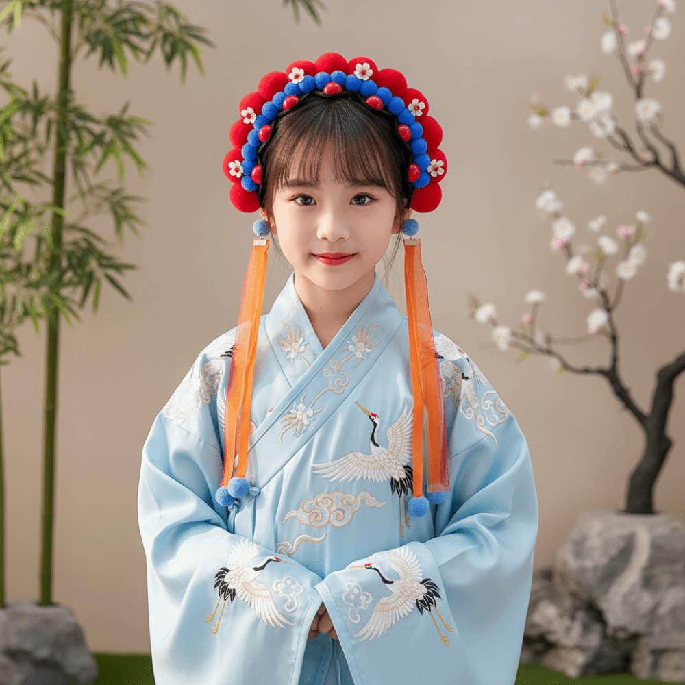 Pearl Beijing Opera Headband Tassel Ancient Style Red Hairband All-match Hanfu Headwear  Children
