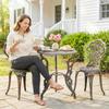 Outdoor Bistro Set Vintage Rose Design Patio Furniture Set with Round Table and 2 Chairs Metallic Finish
