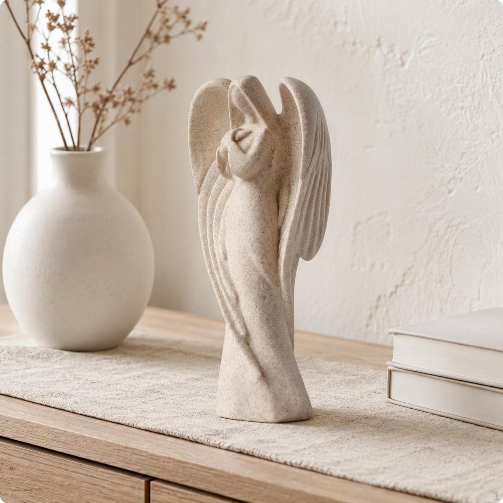 Finish Angel Figurine Curved Appendages Resin Tranquil Posture Arms Cross