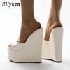 Fashion Eilyken 2025 New Peep Toe Platform Wedges Slippers Summer Woman Sexy Super High Mules Sandal Concise Shoes 35-42