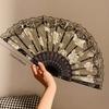 Chinese Style Folding Fan Lace Dance Fan Photo Props Embroidered Decorative Hand Fan Ornament Wedding Party Favor Gift