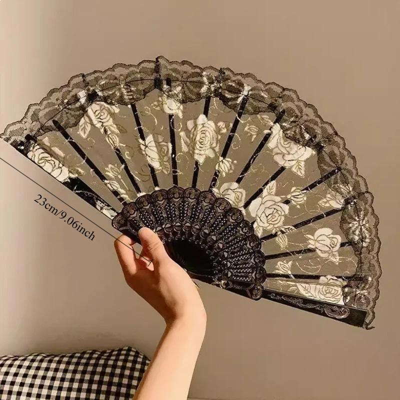 Chinese Style Folding Fan Lace Dance Fan Photo Props Embroidered Decorative Hand Fan Ornament Wedding Party Favor Gift