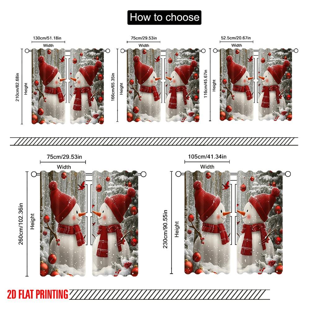 2pcs  2D Plane Printing Curtains Cute Snowmen Winter Christmas Scene (3) Versatile Fabric (without Rod) Decorations Outdoor