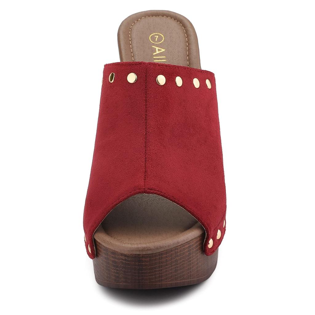 Allegra K Women's Open-Toe Platform Slide Mule Sandals with Thick Heels, Red, Size 25.5cm