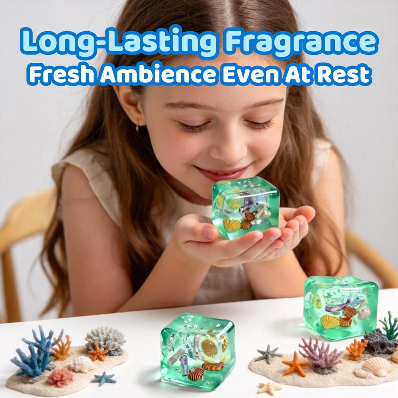 Transparent Glitter Ocean Shell Squishy Cube Stress Relief Fidget Toy Super Soft Slow Rising Squeeze Toy for Adults Desk Novelty