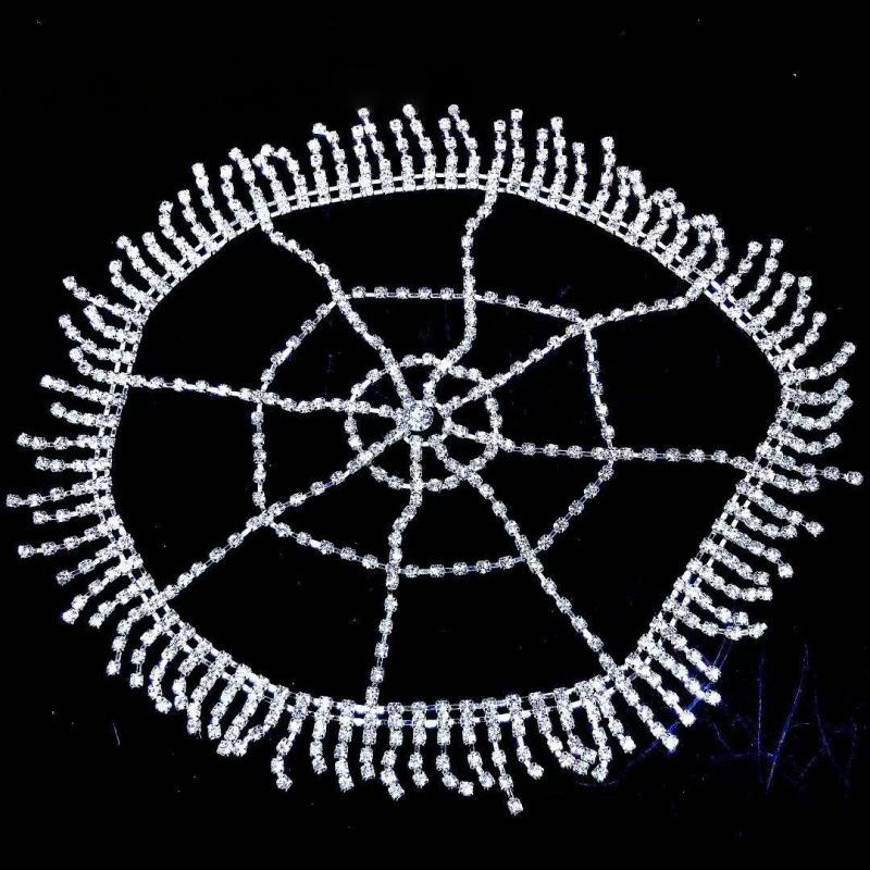 1Pcs Women Hair Accessories Vintage Hollow Mesh Tassel Cap Headpiece Bohemian Rhinestone Head Chain Hat Dance Perform Jewelry