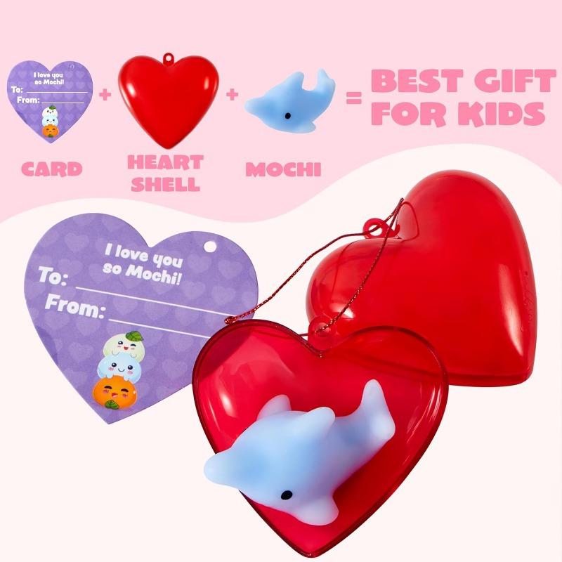 JOYFY 28 Mochi squishy Filled Hearts and Valentine Cards for Valentine Classroom Exchange Party Favors