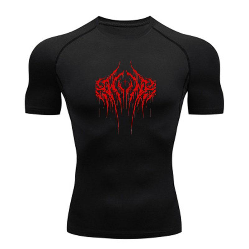 Men's Compression Fitness Sports T-shirt Red Blood Dripping Thorn Cross Print Quick Dry Breathable Workout Gym Training Active Tee for Running Athleti