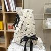 Corduroy Backpack Large Capacity Bow Print Backpack Student Schoolbag
