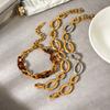 Color-block geometric oval bracelet for women, vintage Maillard style gradient amber hand jewelry, titanium steel accessories
