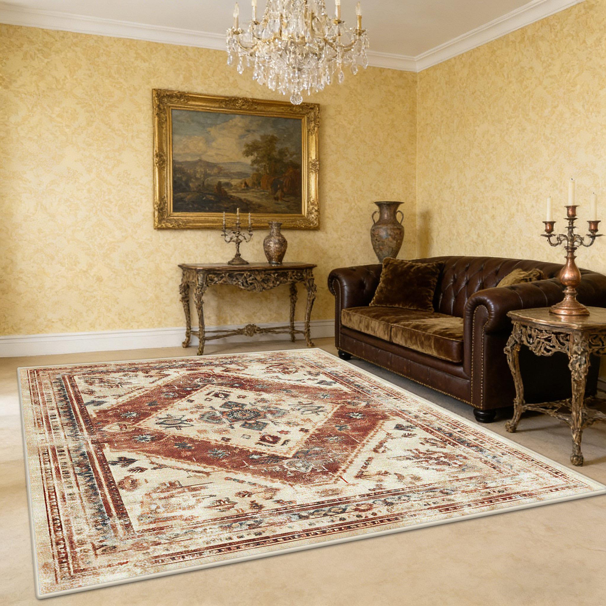 

Retro Geometric Style Living Room Carpet Decoration Kitchen Cloakroom Non-slip Washable Rug Bedroom Large Area Fluffy Floor Mats 60x90cm