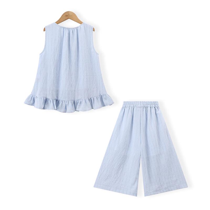 Mengtejiao Girls' Striped Babydoll Shirt & Wide-Leg Pants Set