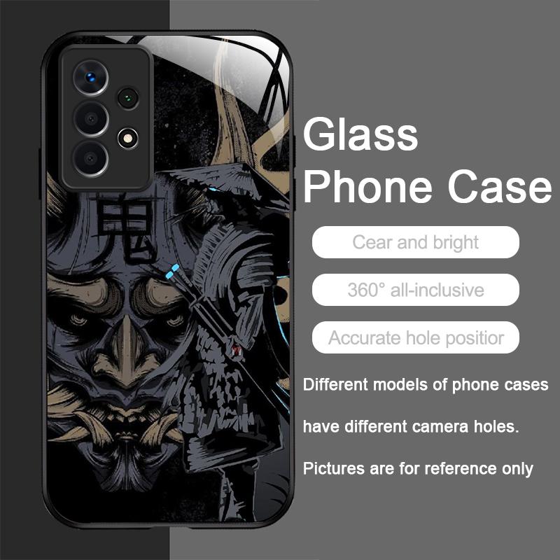 Tempered Glass Phone Case for Huawei Honor 200 100 90 Mate 50 40 Pro Nova 12 11 10 SE P30 P40 5G Japan Ghost Face Samurai Cover