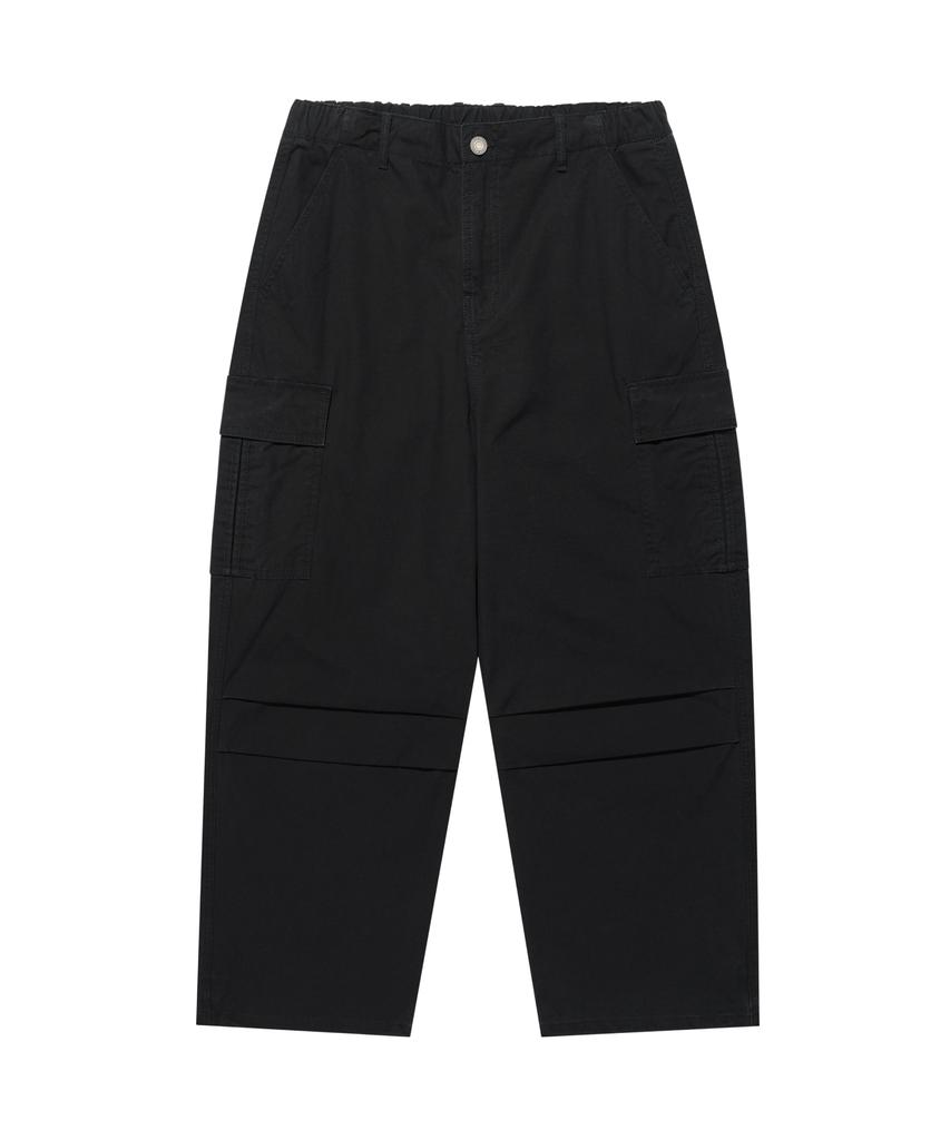 WACKY WILLY Wide Cotton Cargo Elastic Waist Pants Black