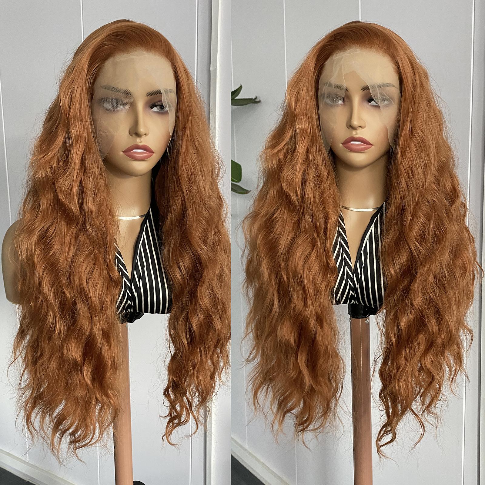

AIMEYA Ginger Orange Lace Front Wig 13x4 Long Loose Curly Synthetic Hair Wigs for Women Heat Resistant Daily Use Cosplay Party (as the picture,18inches&Lace Front)