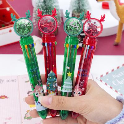 1 Piece Cute Ballpoint Pen Press Christmas Cartoon Reindeer Sequin Transparent Multicolor Stationery School Office Supply