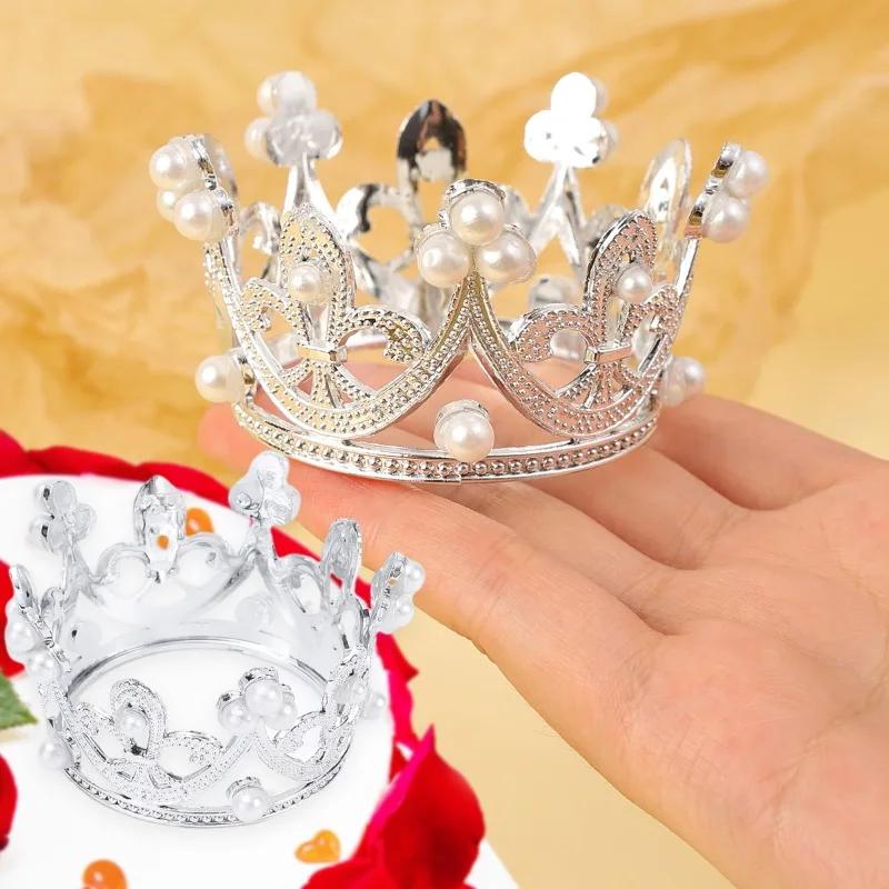 1/50pcs Mini Crown Cake Decoration Tiny Baby Small Pearl Tiara Crown Princess Topper Children Hair Ornaments Party Cake Decors