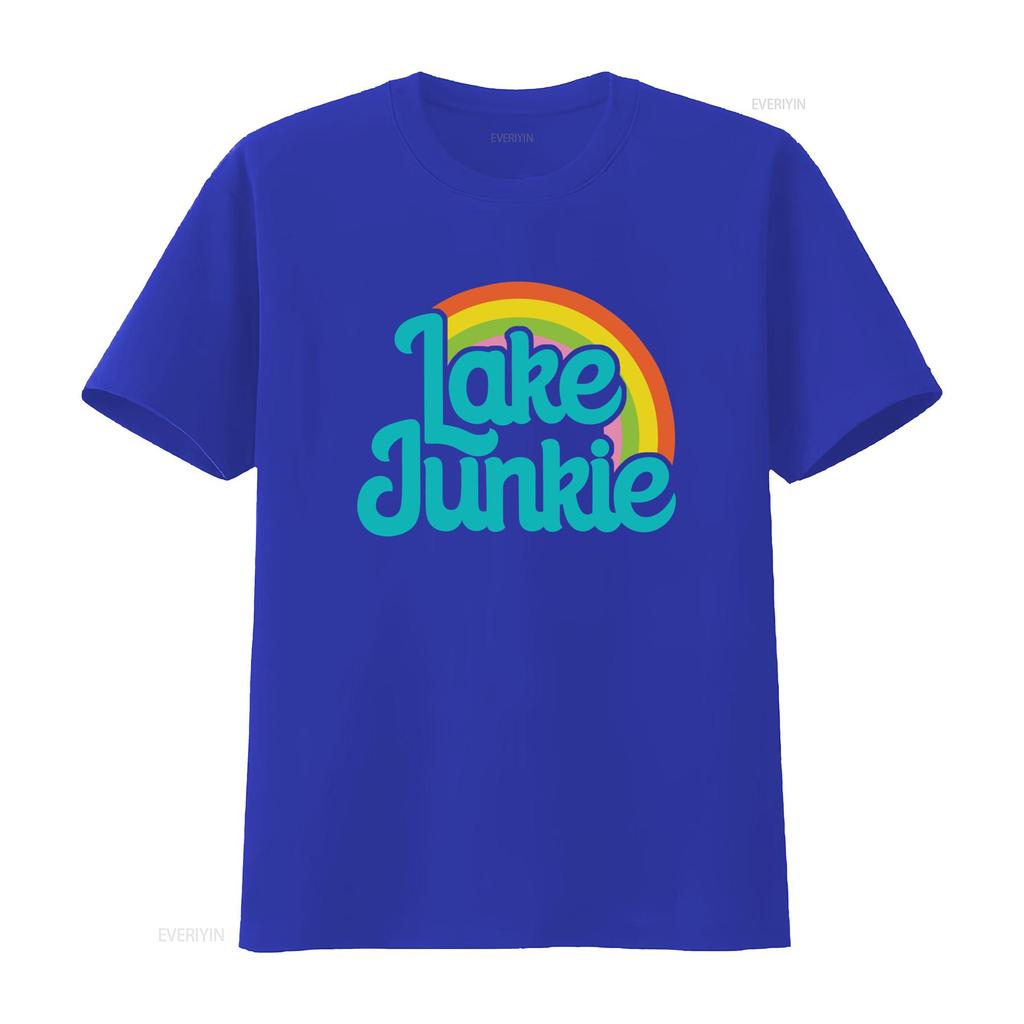 Lake Junkie T Shirt Summer Vacation Rainbow Print Funny Life  Vintage Washed Slightly Comfortable Stylish Unisex Soft Versatile