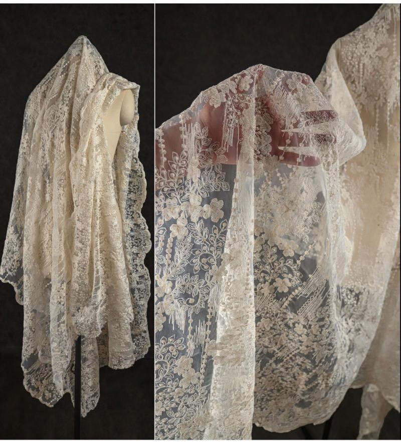 100x130cm Broderimönster Nätspets Jacquard Kreativ DIY Halvtransparent Bröllopsklänning Kjoldesigner Tyg