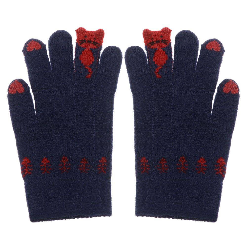 Finger Warm Cartoon Cats Soft Elastic Touch Screen Mittens Knitted Gloves Thicken Warm Full Finger