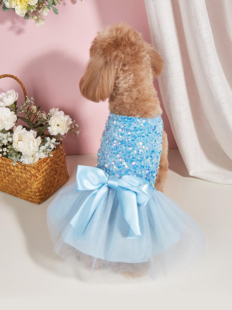 Haustierkleid Hund Prinzessin Kleid Pailletten Schleife Welpenkleider mit Tüll Hündchen Kätzchen Kostüm