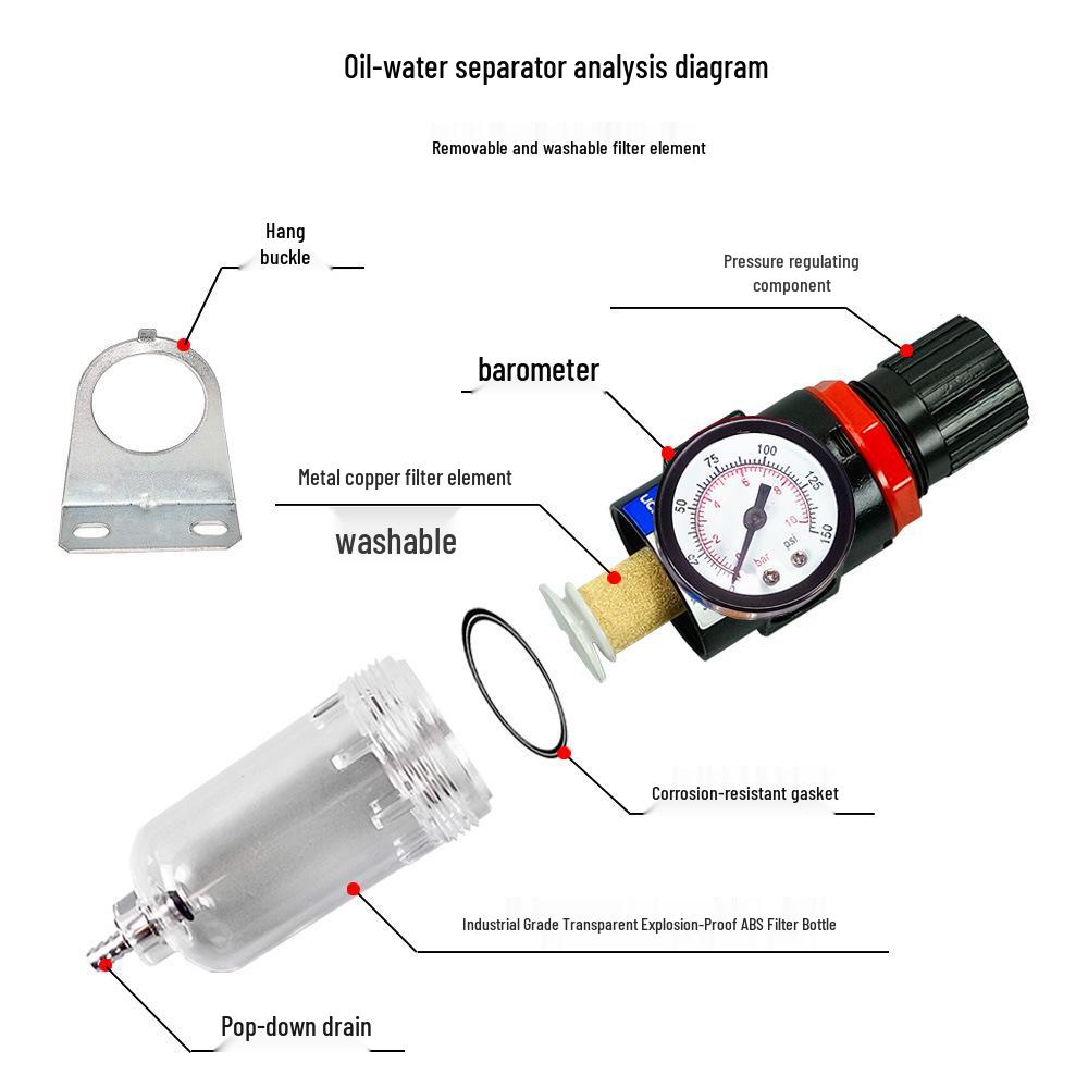 Industrial Air Compressor Adapter with Pressure Reducing Valve & Oil-Water Separator for Airbrush K3