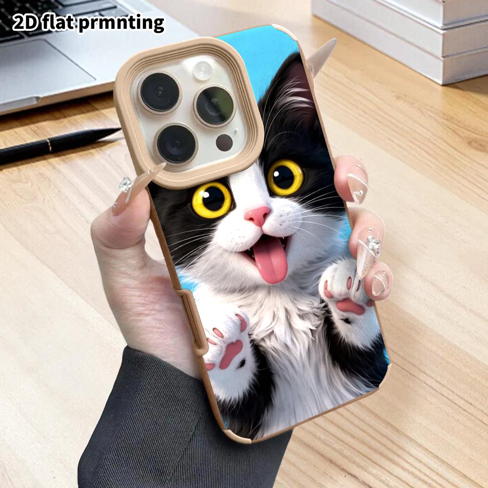 Phone Case: 2D Flat Lambskin Suitable for iPhone 18 17 16 15 14 13 Pro Film Protective Case,black and White Cow Cat, Christmas and Halloween Gift