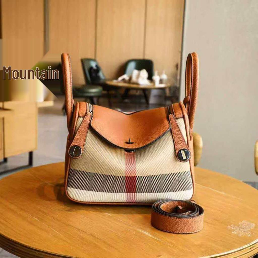 "2023 Women's Genuine Leather Plaid Shell Handbag - Versatile, Large Capacity, Shoulder & Messenger Bag"