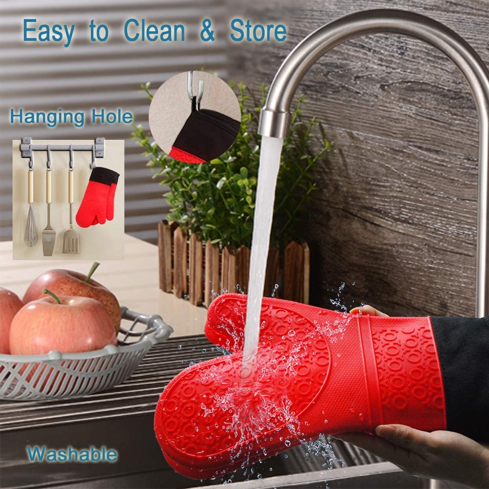 1/2Pcs Professional Oven Gloves Heat Resistant Silicone Gloves Oven Mitts Non-Slip Cooking Barbecue Gants With Soft Inner Lining