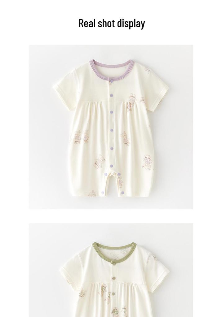 Cheng Bao Summer Baby Bodysuit Short Sleeve Modal Newborn Romper Pajamas