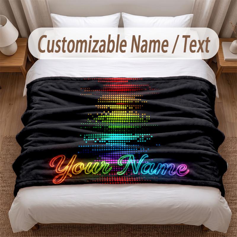Neon Abstract Theme Soft Blanket Personalized Custom Name Text Print Warm Blanket Home Sofa Bedroom Decor