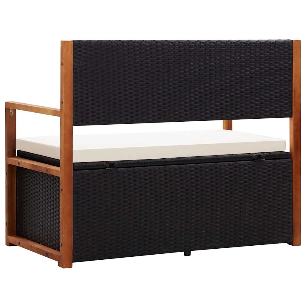 Storage Bench 115 cm Poly Rattan Solid Acacia Wood Black