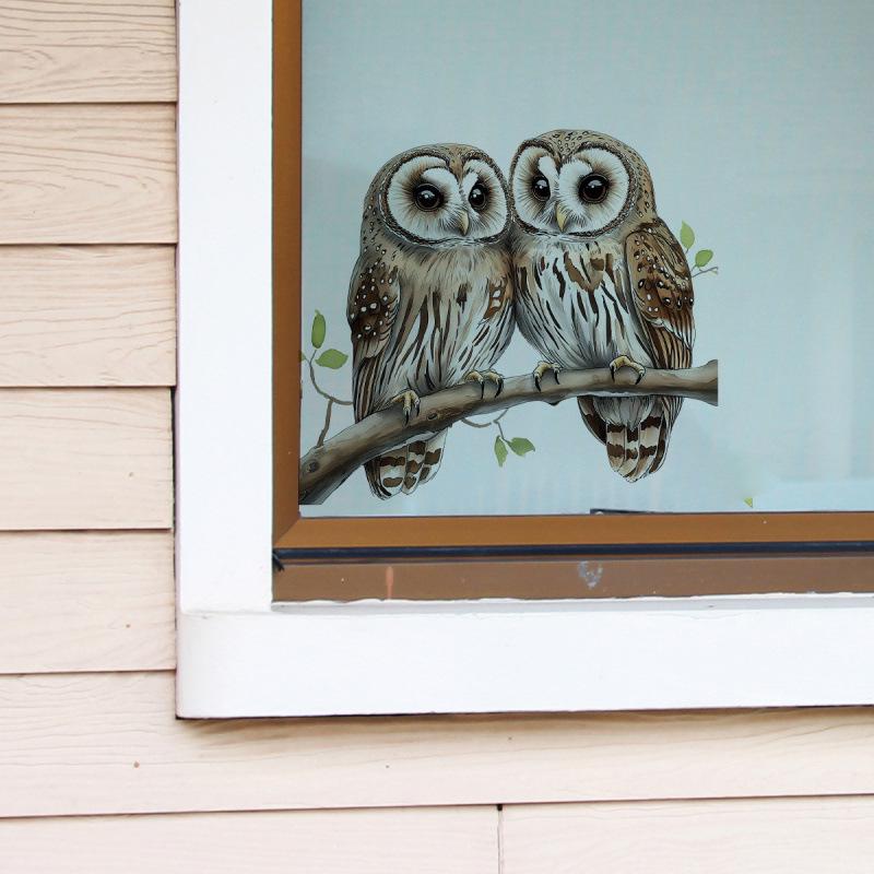 Double-Sided Owl Branch Window Sticker - Cute Home Decoration