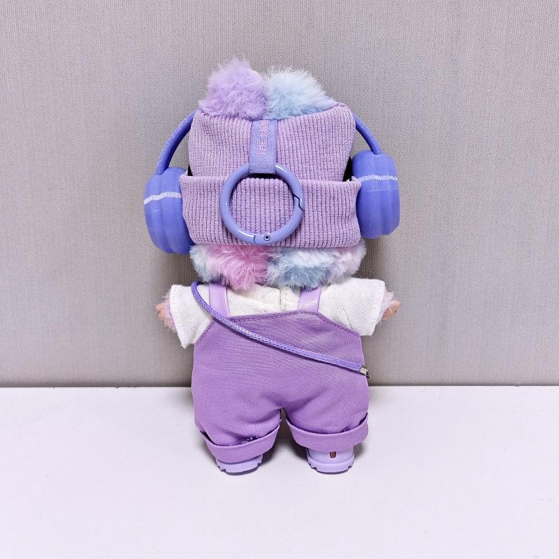 Labubu Doll Fashion Set: Purple Pink Overalls, Knitted Hat & Headphones for 1st, 2nd, 3rd Gen