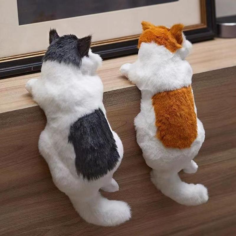 Simulation Furry Hanging Cat Realistic Cat Doll Animal Figurines Plush Hanging Kitten Toy Cute Kitten Model Gift Home Tv Decor