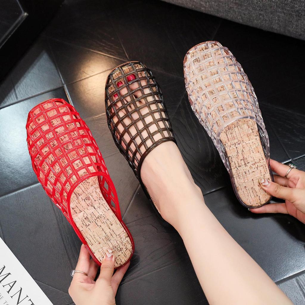 Transparent Mesh Half-Slippers: Women's Casual Korean Slip-On Sandals