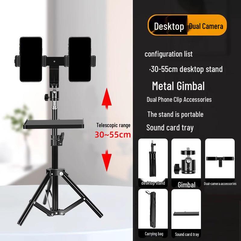 

2025 Multi-Angle Phone Livestream Stand with Sound Card Tray & Tripod Support