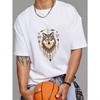 Wolf Stammesmuster T-Shirt Weißes Wolfsgesicht mit Federn und Perlen Design für Freizeitkleidung
