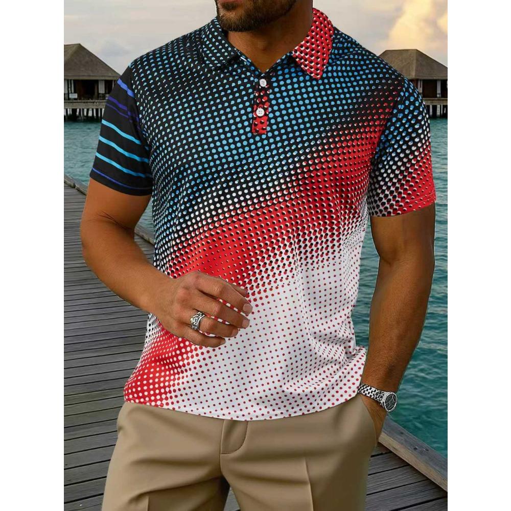 Summer Men's European and American Shirt Print Hot Short Sleeved Outdoor Street Collar Polo Shirt