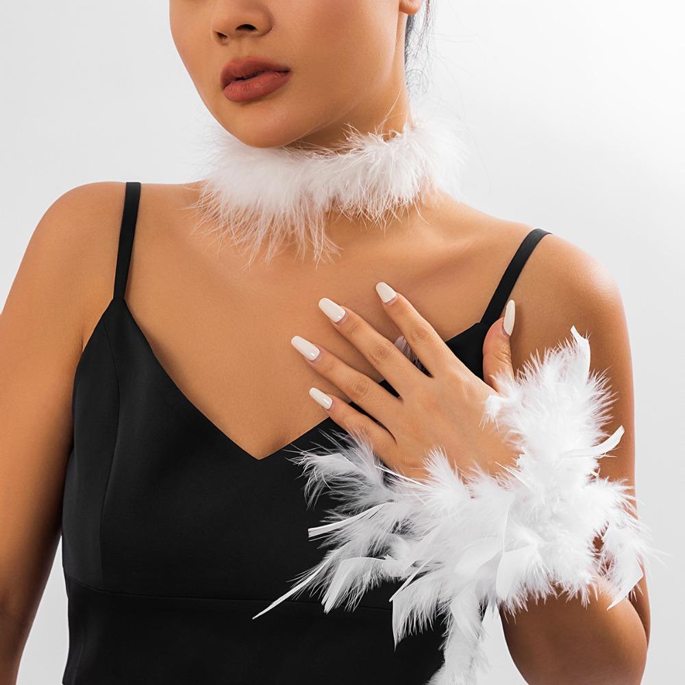 Exaggerated Personality Fluffy Feather Stud Earrings Necklace Bracelet Sets for Women Party Jewelry Multiple Colors Available