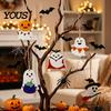 Wooden Halloween Signs Ghost Hanging Sign with Hemp Rope, Cute Wall Ornaments Pendants for Home Party Decorations And Pumpkin Decor