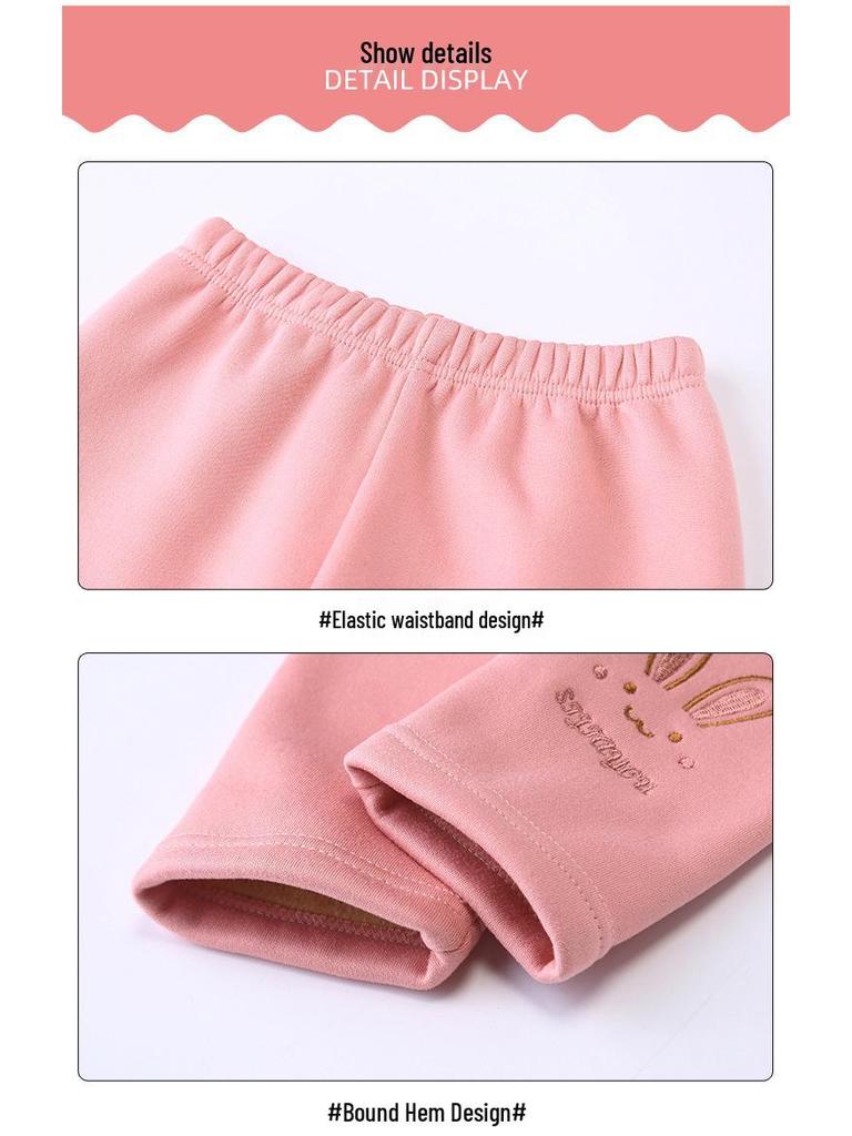 1W Girls' Fleece-Lined Warm Leggings - Autumn/Winter Style, Small & Medium Sizes, One-Piece Outerwear Pants