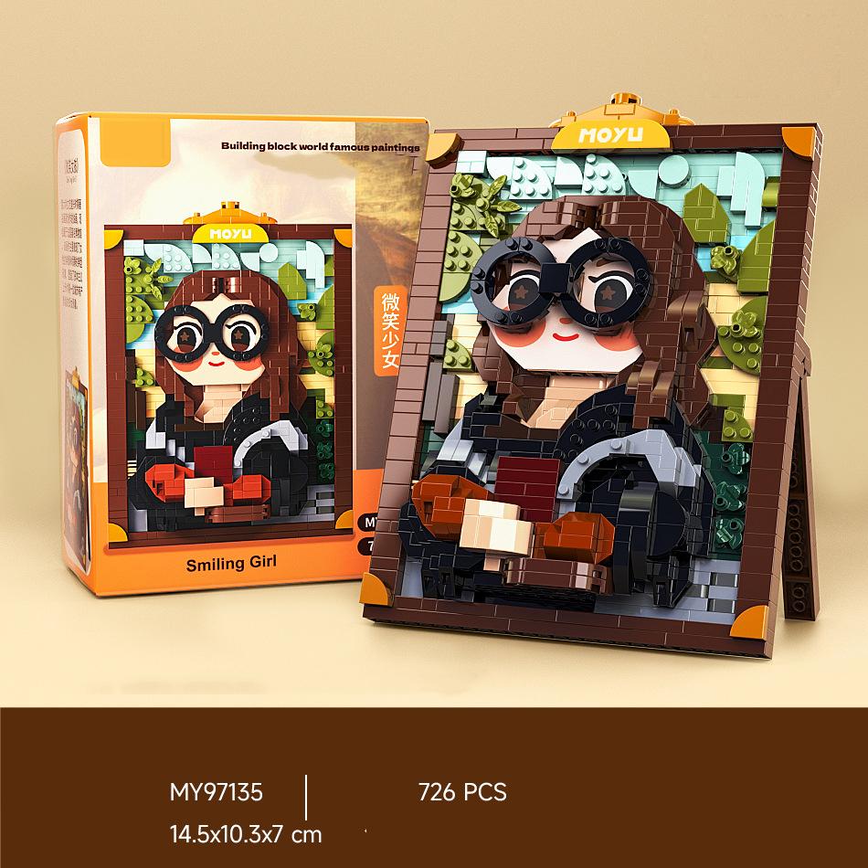 Idea Artistic Creation Art Painting Het Meisje Met De Parel Mona Lisa Building Brick Micro Diamond Block Cartoon Toy For Gifts