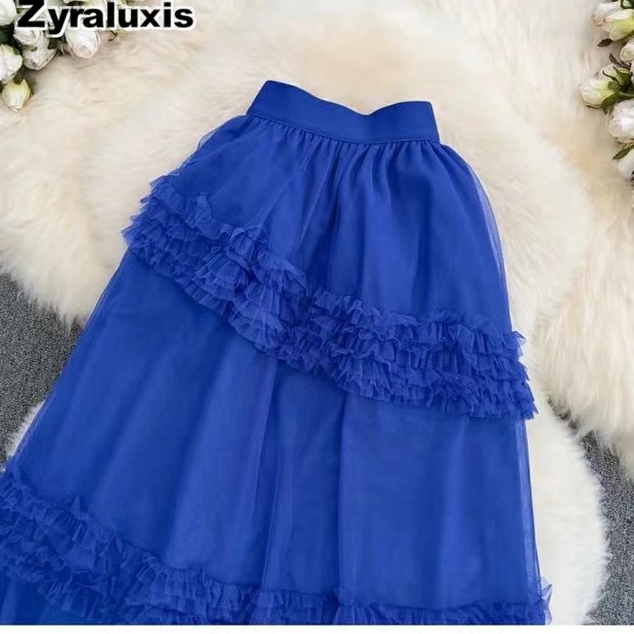 Autumn Sweet Retro Court Wood Ear Patchwork Irregular Cake Puffy Skirt Fairy Lace Mesh Half Skirt