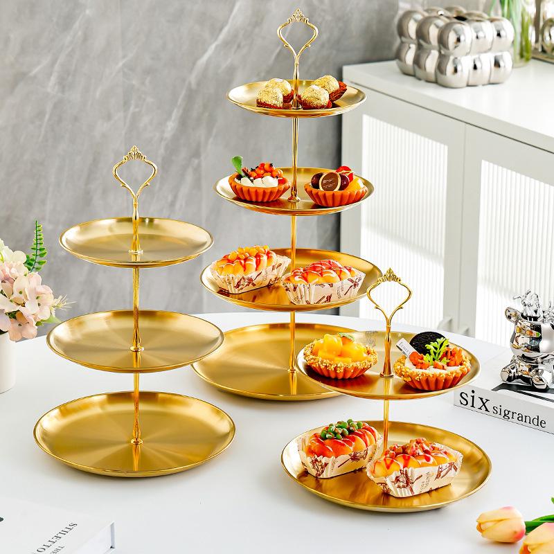 2/3Layer Stainless Steel Cake Tray, Cake, Snack Plate, Birthday, Wedding Party Dessert Stand, Table Dessert Display Stand