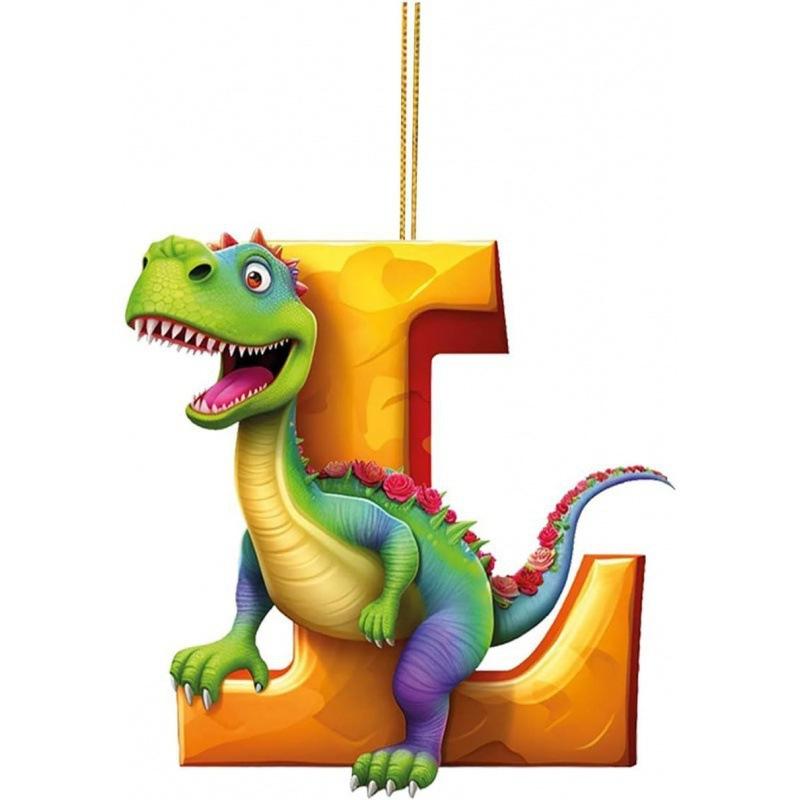 1ks vánoční dinosauří ozdoby 26 písmen kreslený přívěsek 2D plochý akrylový materiál dinosauří figurky závěsná vánoční párty dekorace, ideální pro domácnost